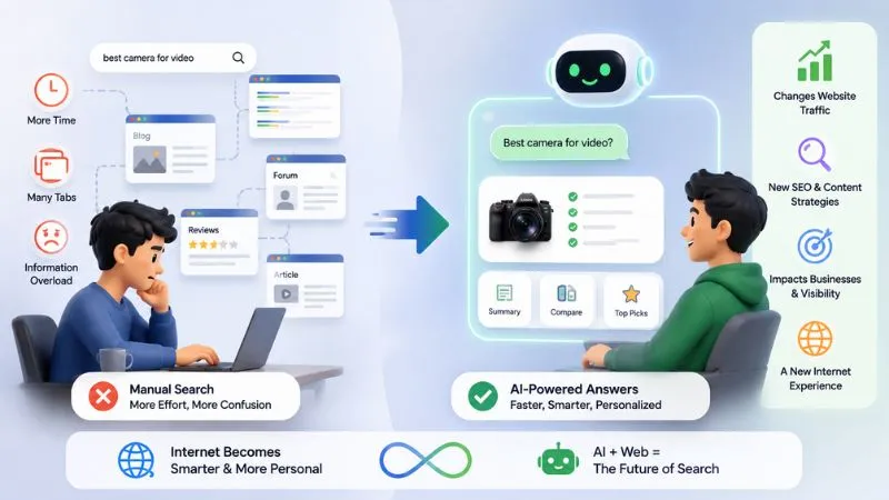 future AI search vs traditional internet search illustration