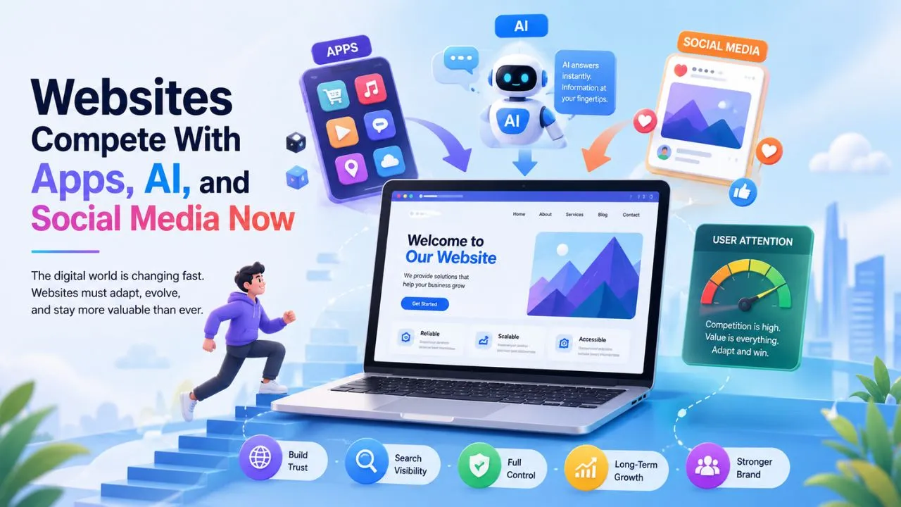 Websites compete with apps AI and social media illustration